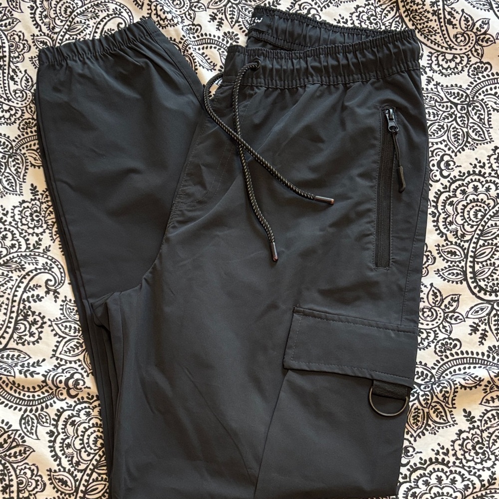Men's Black Cargo Pants with Elastic Waist